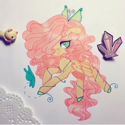 Size: 720x722 | Tagged: safe, artist:dollbunnie, fluttershy, butterfly, pegasus, pony, g4, butterfly hairpin, crystal, eyebrows, eyelashes, hair over one eye, hairpin, rilakkuma