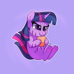 Size: 4000x4000 | Tagged: safe, artist:handgunboi, twilight sparkle, big cat, cat, cat pony, original species, pony, tiger, unicorn, g4, ball, cute, cute little fangs, fangs, female, paw pads, paws, simple background, solo, species swap, toe beans, twiger, underpaw