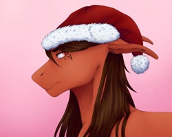 Size: 1080x864 | Tagged: safe, artist:ash_helz, oc, oc only, earth pony, pony, bust, christmas, earth pony oc, gradient background, hat, holiday, redraw, santa hat, solo