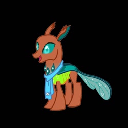 Size: 1080x1080 | Tagged: safe, artist:operfield, oc, oc only, oc:stitchy de noël, changedling, changeling, black background, changedling oc, changeling oc, clothes, open mouth, scarf, simple background, smiling, solo