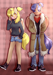 Size: 2480x3507 | Tagged: safe, artist:koizumisho, oc, oc:lightning bolt, oc:storm cloud, alicorn, anthro, alicorn oc, brother and sister, bubblegum, clothes, female, food, gum, high res, horn, male, siblings, unamused, wings