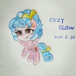 Size: 1280x1280 | Tagged: safe, artist:星火满天star, cozy glow, pegasus, pony, g4, female, filly, solo, traditional art
