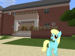 Size: 2048x1536 | Tagged: safe, artist:greendwarf333, artist:topsangtheman, sassaflash, pegasus, pony, g4, house, looking at you, minecraft, solo, tree