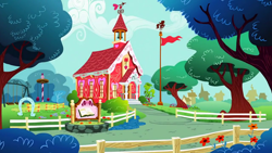 Size: 1280x720 | Tagged: safe, screencap, g4, the cart before the ponies, background, no pony, ponyville schoolhouse, scenic ponyville, school