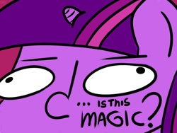 Size: 1024x768 | Tagged: safe, artist:ionipony, twilight sparkle, pony, g4, derp, digital art, eyebrows, female, funny face, horn, is this magic?, small horn, solo, thinking