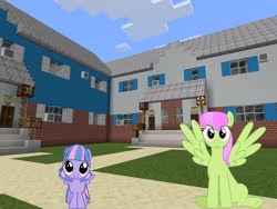 Size: 2048x1536 | Tagged: safe, artist:bluemeganium, artist:cheezedoodle96, artist:topsangtheman, edit, merry may, wind sprint, pegasus, pony, g4, house, looking at you, minecraft
