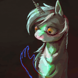 Size: 700x700 | Tagged: safe, artist:baccizoof, lyra heartstrings, pony, unicorn, g4, animated, creepy, female, gif, hand, magic, sad, solo, that pony sure does love hands