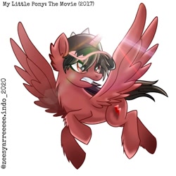 Size: 1080x1080 | Tagged: safe, alternate version, artist:cokelatbasii, alicorn, pony, alicornified, baseball cap, boboiboy, cap, chest fluff, crossover, flying, glowing horn, hat, horn, looking back, male, ponified, race swap, stallion, style emulation, wings