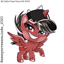 Size: 1080x1080 | Tagged: safe, artist:cokelatbasii, alicorn, pony, g4.5, my little pony: pony life, alicornified, baseball cap, boboiboy, cap, crossover, grin, hat, horn, male, ponified, race swap, raised hoof, simple background, smiling, spread wings, stallion, style emulation, unshorn fetlocks, white background, wings
