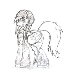 Size: 490x534 | Tagged: safe, artist:rusticpony, derpy hooves, pegasus, pony, g4, clothes, female, mare, monochrome, red army, sketch, solo, soviet union, tanker, traditional art, uniform, world war ii