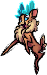 Size: 672x1080 | Tagged: safe, artist:mane6, velvet (tfh), deer, reindeer, them's fightin' herds, antlers, blue eyes, chest fluff, cloven hooves, community related, female, in air, neck fluff, no pupils, open mouth, simple background, smiling, solo, transparent background