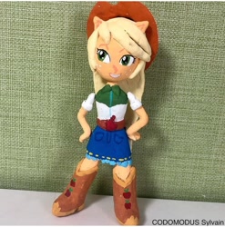 Size: 720x728 | Tagged: safe, artist:codomodus__sylvain, artist:kne, applejack, equestria girls, g4, applejack's hat, child artwork, clay, cowboy hat, doll, hat, instagram, irl, photo, solo, toy