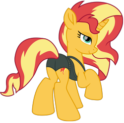 Size: 10487x10343 | Tagged: safe, alternate version, artist:ejlightning007arts, sunset shimmer, pony, unicorn, equestria girls, equestria girls specials, g4, my little pony equestria girls: better together, my little pony equestria girls: forgotten friendship, bikini, bunset shimmer, butt, clothes, equestria girls outfit, female, looking at you, mare, plot, raised hoof, simple background, solo, sunset shimmer's beach shorts swimsuit, swimsuit, transparent background, vector