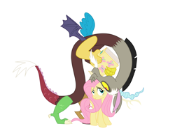 Size: 996x799 | Tagged: safe, discord, fluttershy, g4, friends, simple background, white background