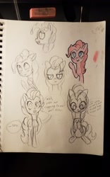 Size: 1280x2048 | Tagged: safe, artist:aeropegasus, pinkie pie, g4, colored, expressions, female, looking at you, mare, nintendo switch, simple background, sketch, sketch dump, sketchbook, text, traditional art, white background