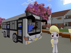 Size: 2048x1536 | Tagged: safe, artist:topsangtheman, cloud kicker, pegasus, pony, g4, bus, female, house, looking at you, minecraft, solo