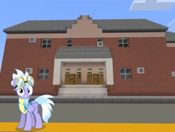 Size: 2048x1536 | Tagged: safe, artist:tomfraggle, artist:topsangtheman, cloudchaser, pegasus, pony, g4, clothes, female, goggles, house, looking at you, minecraft, solo, uniform, wonderbolt trainee uniform