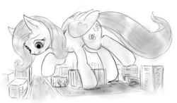 Size: 616x360 | Tagged: safe, artist:alloyrabbit, fluttershy, pegasus, pony, g4, building, city, female, giant pegasus, giant pony, giantess, looking down, macro, mare, monochrome, raised hoof