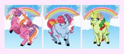 Size: 1024x451 | Tagged: safe, artist:honeykitten, locket (g1), mimic (g1), sweet stuff, earth pony, pegasus, pony, twinkle eyed pony, unicorn, g1, rainbow