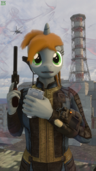 Size: 1080x1920 | Tagged: safe, artist:tfc0234, oc, oc:littlepip, anthro, fallout equestria, 3d, anthro oc, crossover, female, gun, handgun, revolver, s.t.a.l.k.e.r., source filmmaker, weapon