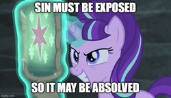 Size: 720x412 | Tagged: safe, starlight glimmer, g4, the cutie map, caption, far cry 5, image macro, john seed, meme, text