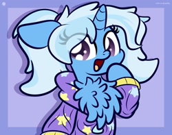 Size: 1920x1513 | Tagged: dead source, safe, artist:php142, gameloft, trixie, pony, unicorn, g4, alternate hairstyle, babysitter trixie, chest fluff, clothes, cute, diatrixes, female, gameloft interpretation, hoodie, impossibly large chest fluff, mare, solo