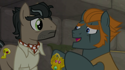 Size: 1920x1080 | Tagged: safe, screencap, doctor caballeron, rogue (g4), earth pony, pony, daring doubt, g4, ascot tie, clothes, duo, male, shirt, stallion, truth talisman