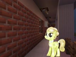 Size: 2048x1536 | Tagged: safe, artist:topsangtheman, artist:vector-brony, golden glitter, crystal pony, earth pony, pony, g4, balcony, house, looking at you, minecraft, solo