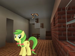Size: 2048x1536 | Tagged: safe, artist:eugenebrony, artist:topsangtheman, apple fritter, earth pony, pony, g4, apple family member, female, house, looking at you, minecraft, solo