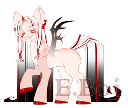 Size: 1280x1087 | Tagged: safe, artist:e-boi, oc, oc only, demon, demon pony, original species, grin, hoof polish, horn, oni pony, raised hoof, simple background, smiling, solo, transparent background, watermark