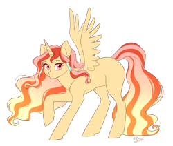 Size: 2480x2105 | Tagged: safe, artist:e-boi, oc, oc only, oc:sunset, alicorn, pony, alicorn oc, high res, horn, raised hoof, simple background, solo, transparent background, wings