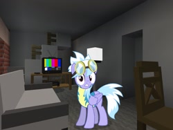 Size: 2048x1536 | Tagged: safe, artist:tomfraggle, artist:topsangtheman, cloudchaser, pegasus, pony, g4, chair, couch, house, lamp, living room, looking at you, minecraft, television