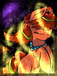 Size: 768x1024 | Tagged: safe, artist:kiwwsplash, oc, oc only, earth pony, pony, abstract background, earth pony oc, eyes closed, jewelry, necklace, pearl necklace, solo