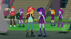 Size: 600x330 | Tagged: safe, screencap, sci-twi, spike, spike the regular dog, sunset shimmer, twilight sparkle, dog, equestria girls, g4, my little pony equestria girls: friendship games, animated, apology, canterlot high, clothes, crystal prep academy uniform, glasses, school uniform, subtitles, teary eyes, text