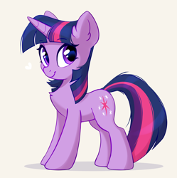 Size: 3114x3126 | Tagged: safe, artist:taneysha, twilight sparkle, pony, unicorn, g4, chest fluff, cute, ear fluff, emala jiss challenge, female, heart, high res, looking at you, mare, pose, simple background, smiling, smiling at you, solo, twiabetes, unicorn twilight, white background