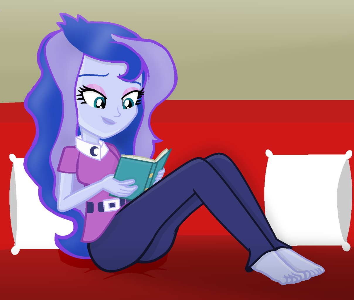 ...vice principal luna, equestria girls, barefoot, book, clothes, couch, fe...