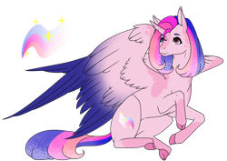 Size: 1024x724 | Tagged: safe, artist:oneiria-fylakas, fluttershy, twilight sparkle, alicorn, pony, g4, colored wings, colored wingtips, female, fusion, simple background, solo, transparent background