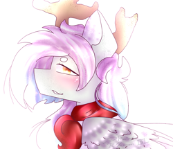 Size: 1660x1429 | Tagged: safe, artist:shinningblossom12, oc, oc only, pegasus, pony, antlers, bust, pegasus oc, reindeer antlers, simple background, solo, white background, wings