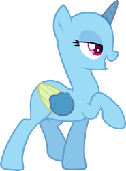 Size: 981x1326 | Tagged: safe, artist:pegasski, oc, oc only, alicorn, pony, g4, newbie dash, alicorn oc, bald, base, bedroom eyes, eyelashes, eyes closed, female, horn, mare, open mouth, raised hoof, simple background, smiling, solo, transparent background, two toned wings, wings