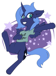 Size: 1000x1362 | Tagged: safe, artist:wild-thunder06, princess luna, alicorn, pony, g4, alternate hairstyle, clothes, cute, female, shirt, simple background, smiling, solo, t-shirt, transparent background