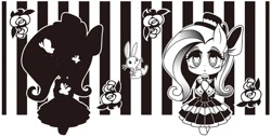Size: 600x304 | Tagged: safe, artist:michiyoshi, angel bunny, fluttershy, g4, clothes, dress, flower, lolita fashion, rose