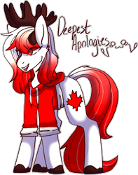 Size: 2305x2930 | Tagged: safe, artist:raya, oc, oc only, oc:deepest apologies, pony, antlers, canada, clothes, high res, simple background, solo, transparent background