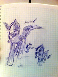 Size: 768x1024 | Tagged: safe, artist:kiwwsplash, oc, oc only, pegasus, pony, chibi, duo, graph paper, hair over one eye, pegasus oc, smiling, text, traditional art, wings