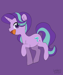 Size: 1000x1202 | Tagged: safe, artist:leslers, starlight glimmer, pony, unicorn, g4, cute, female, glimmerbetes, open mouth, profile, purple background, simple background, solo