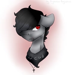 Size: 923x960 | Tagged: safe, artist:chrystal_company, oc, oc only, earth pony, pony, earth pony oc, hair over one eye, jewelry, neckerchief, necklace, red eyes, solo