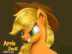 Size: 680x510 | Tagged: safe, artist:zebra10045, applejack, earth pony, pony, g4, applejack's hat, cowboy hat, female, hat, smiling, solo