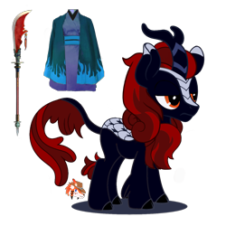 Size: 2550x2550 | Tagged: safe, artist:firehearttheinferno, edit, vector edit, oc, oc only, oc:fervent ash, kirin, fallout equestria, fallout equestria: burdens, accessory, ashen grey, backstory in description, base used, black hooves, blue coat, blue flames, clothes, cloven hooves, colored, concept for a fanfic, fallout, fantasy class, frown, guandao, high res, horn, kimono (clothing), leonine tail, orange eyes, red mane, scales, show accurate, simple background, solo, transparent background, vector, warrior, watermark
