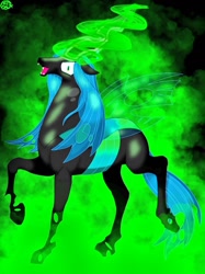 Size: 767x1024 | Tagged: safe, artist:わたげ, queen chrysalis, changeling, changeling queen, g4, digital art, female, magic