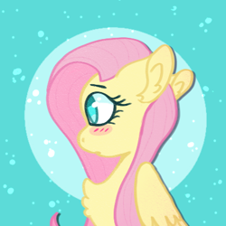 Size: 400x400 | Tagged: safe, artist:uwus, fluttershy, pegasus, pony, g4, blushing, chest fluff, chibi, cute, female, folded wings, icon, looking sideways, shyabetes, solo, wings