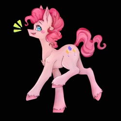 Size: 2000x2000 | Tagged: safe, artist:greekykino, artist:xvaleox, pinkie pie, earth pony, pony, g4, black background, collaboration, female, high res, simple background, solo